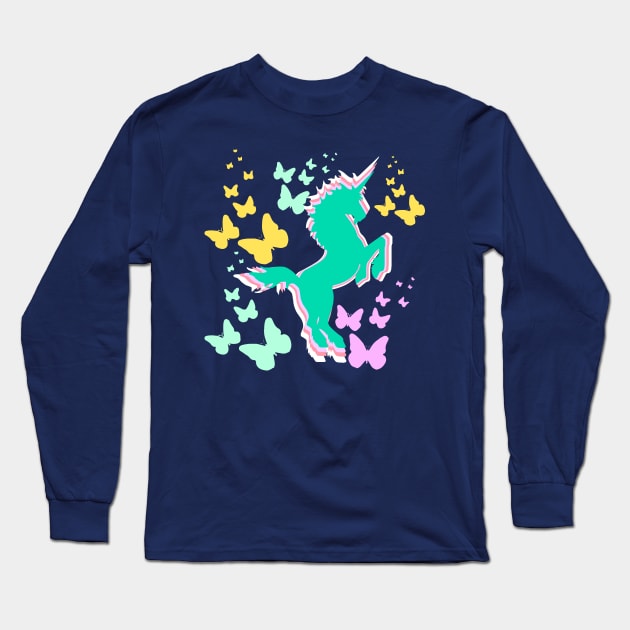 Unicorn and Butterflies Long Sleeve T-Shirt by TheDaintyTaurus